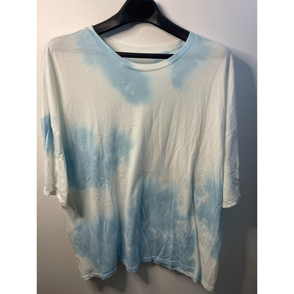 Flirtitude Active Womens XXL Tie Dye Oversized T-Shirt Blue White Crew Neck Top